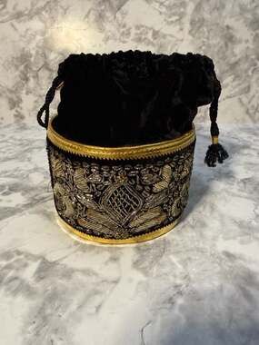 Vintage Black Velvet Zardozi Embroidered Potli Drawstring Bucket Bag